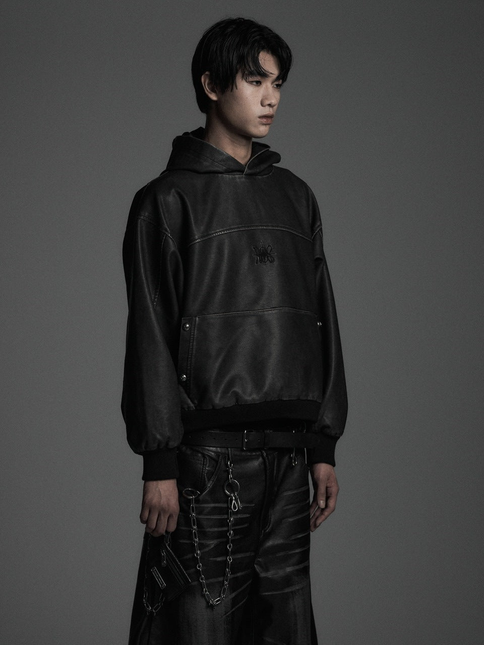 【Rosen Kreuz】VINTAGE LEATHER SHIRRING HOODIE