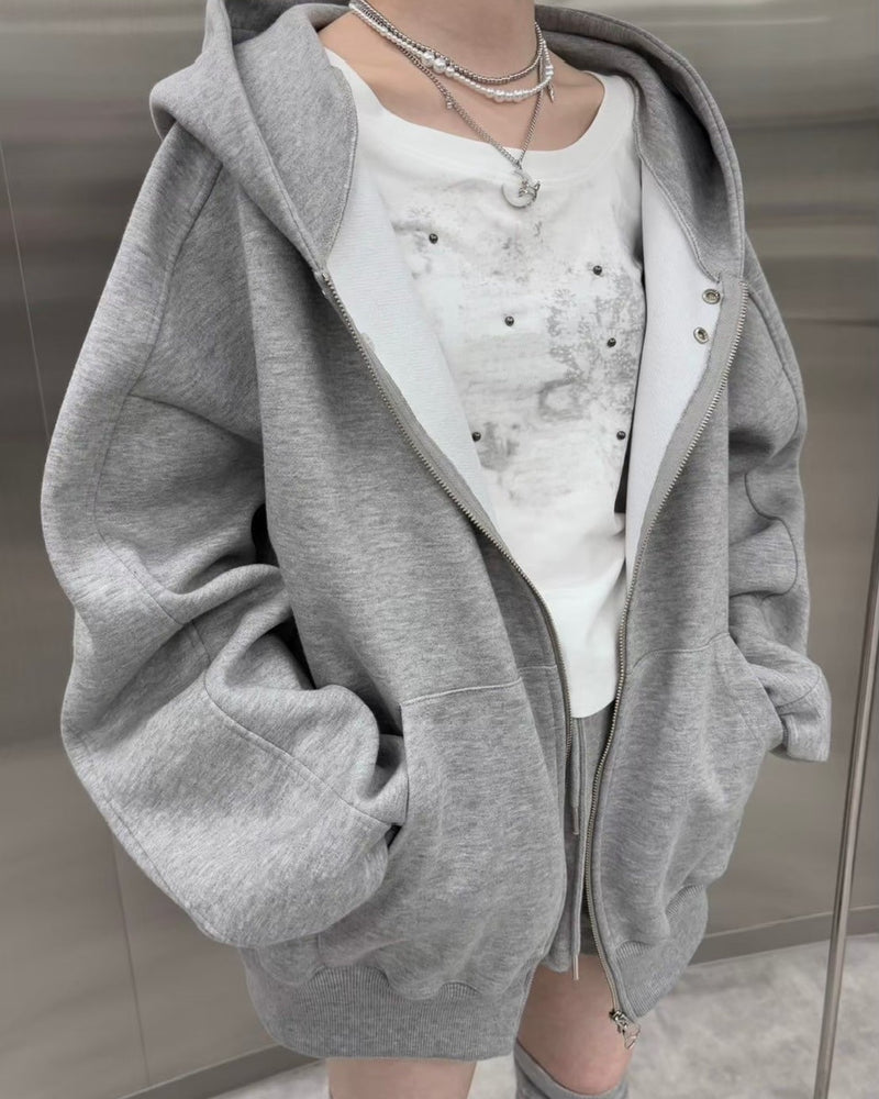 受注制【nmtc +】neck button zip up hoodie (3color)