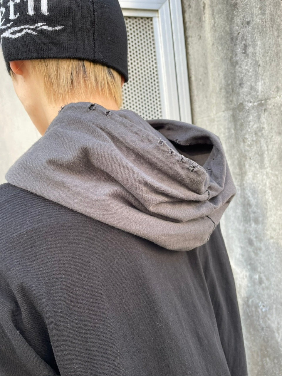 受注制【nmtc +】bi color layered hood long sleeve tee (2color)