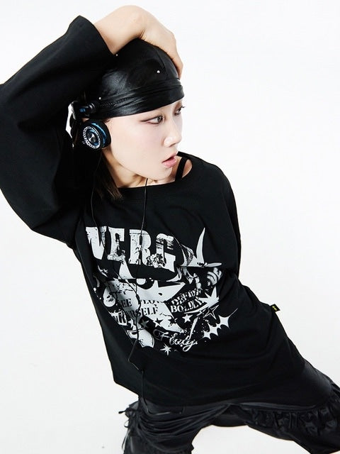 【HOLY NUMBER 7】Oversized Dynamic 07 Star Graphic Long Sleeve T-Shirt