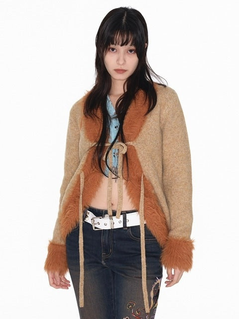 【YOUTHBATH】Fur collar cardigan