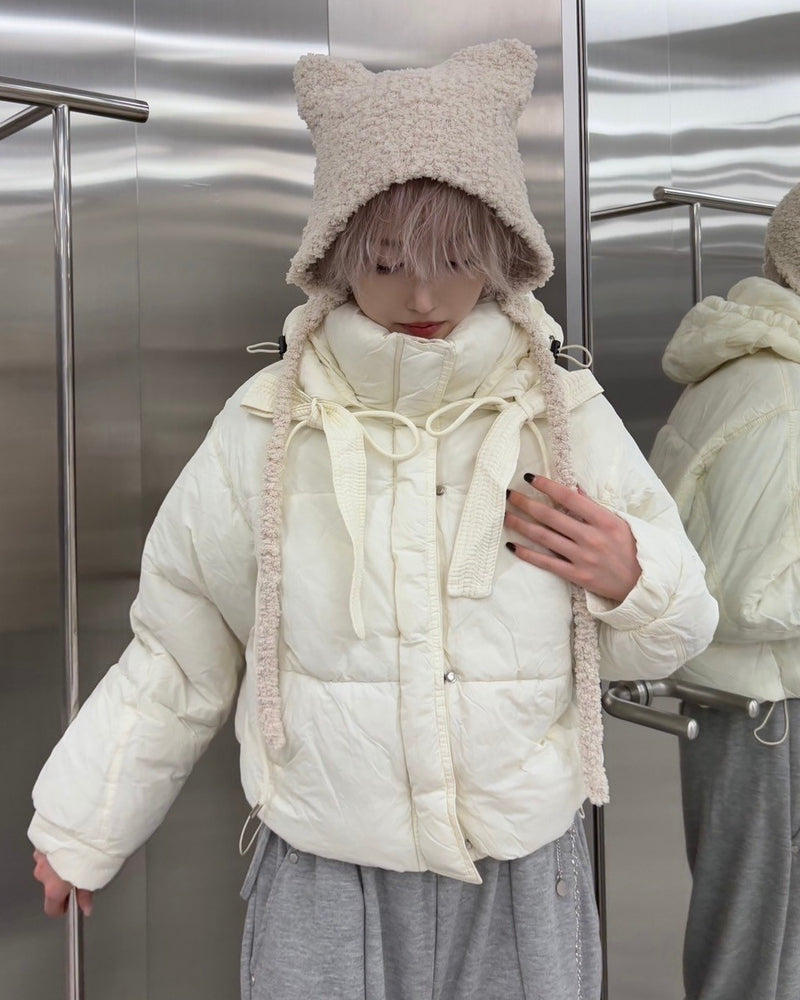 受注制【nmtc +】strap padding hood jacket (2color) / 【エヌエムティーシープラス】ストラップパディングフード長袖ダウンジャケット