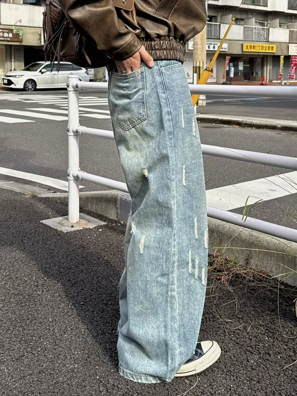 国際配送【RENOL】damage denim wide pants