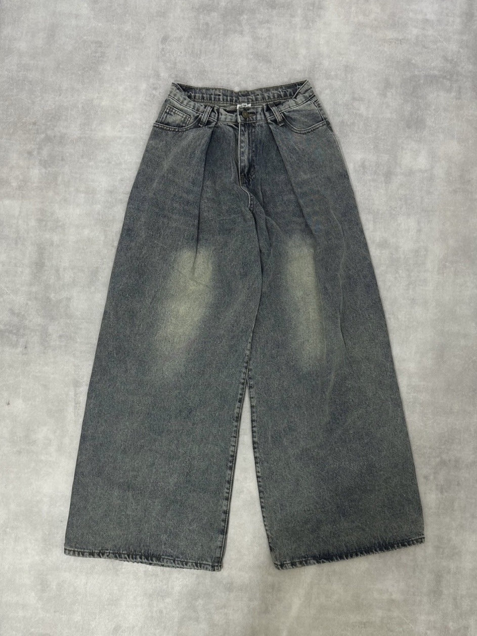 国際配送【LUV CODE】washed denim tuck wide pants