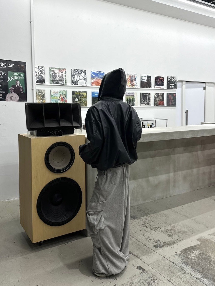 国際配送【LUV CODE】leather hooded jacket