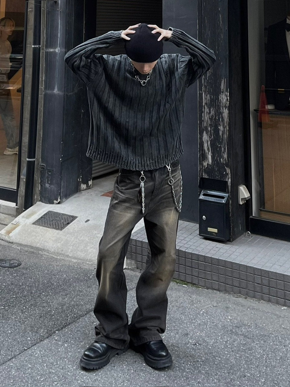 受注制【Chikashitsu +】dirty washing rib knit (2color)