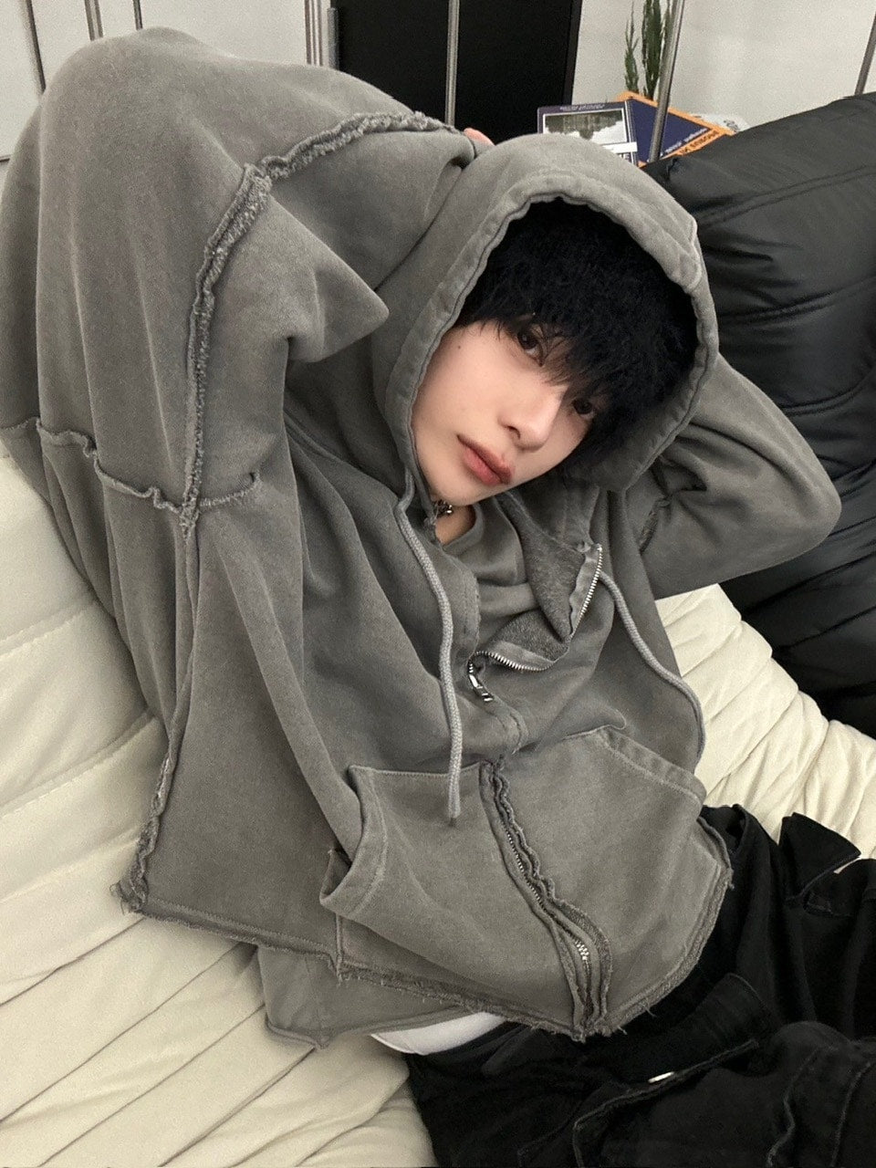 受注制【LUV CODE】pigment cropped zip up hoodie (2color)