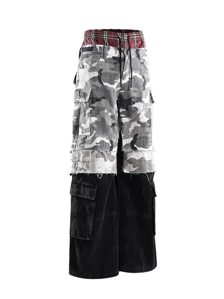 【The Boy Has No Patience】Prince Of Darkness Camouflage Stitching Four-In-One Overalls