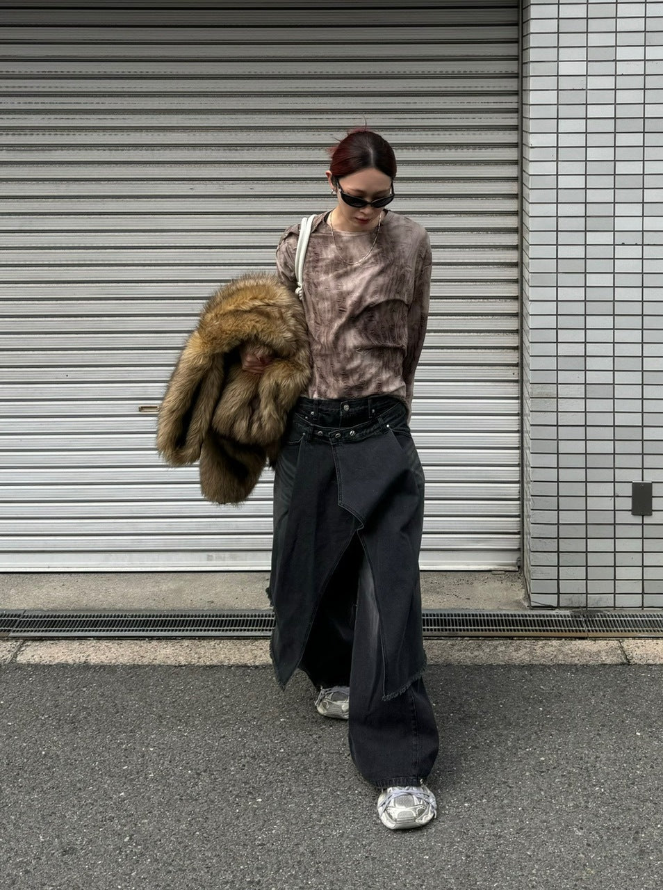 受注制【Chikashitsu +】wrapping design denim skirt (2color)