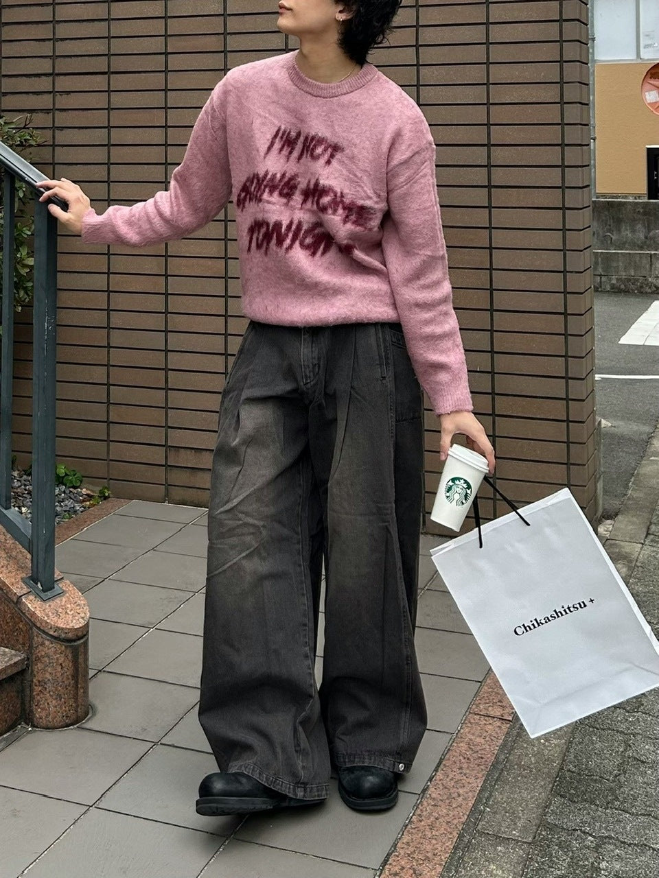 受注制【Chikashitsu +】unisex slogan knit (4color)