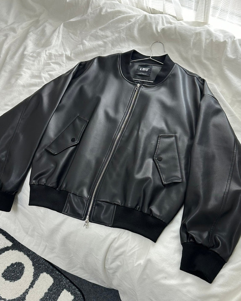 国際配送【LUV CODE】double zip up leather jacket
