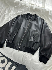 国際配送【LUV CODE】double zip up leather jacket