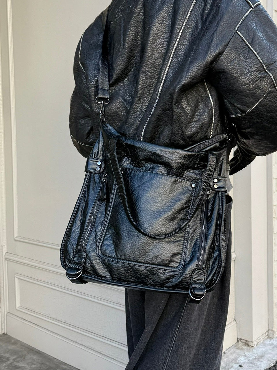 受注制【Chikashitsu +】antique like eco leather tote bag / 【チカシツプラス】アンティーク風エコレザートートバッグ