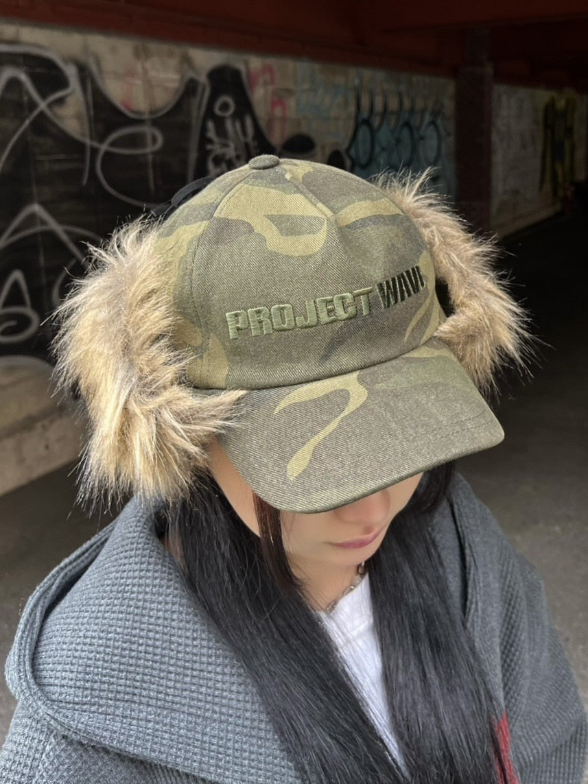 受注制【Never mind the XU】camouflage fur cap