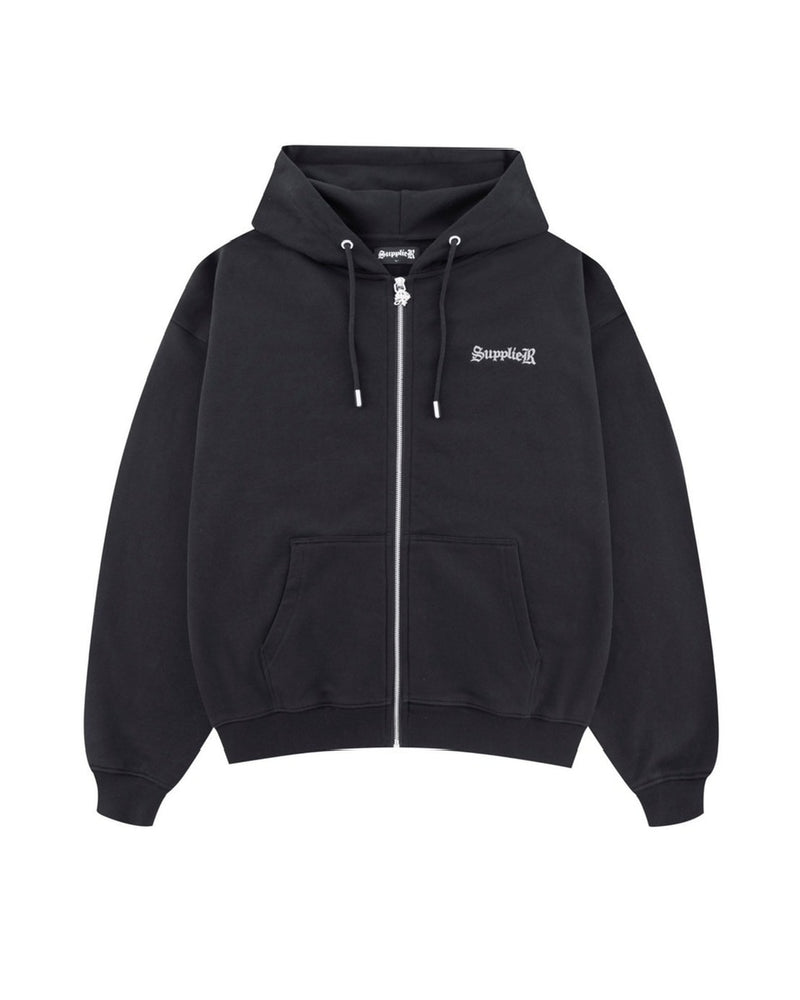 【SUPPLIER】2-Tone Rhinestone Cross Zip Hoodie