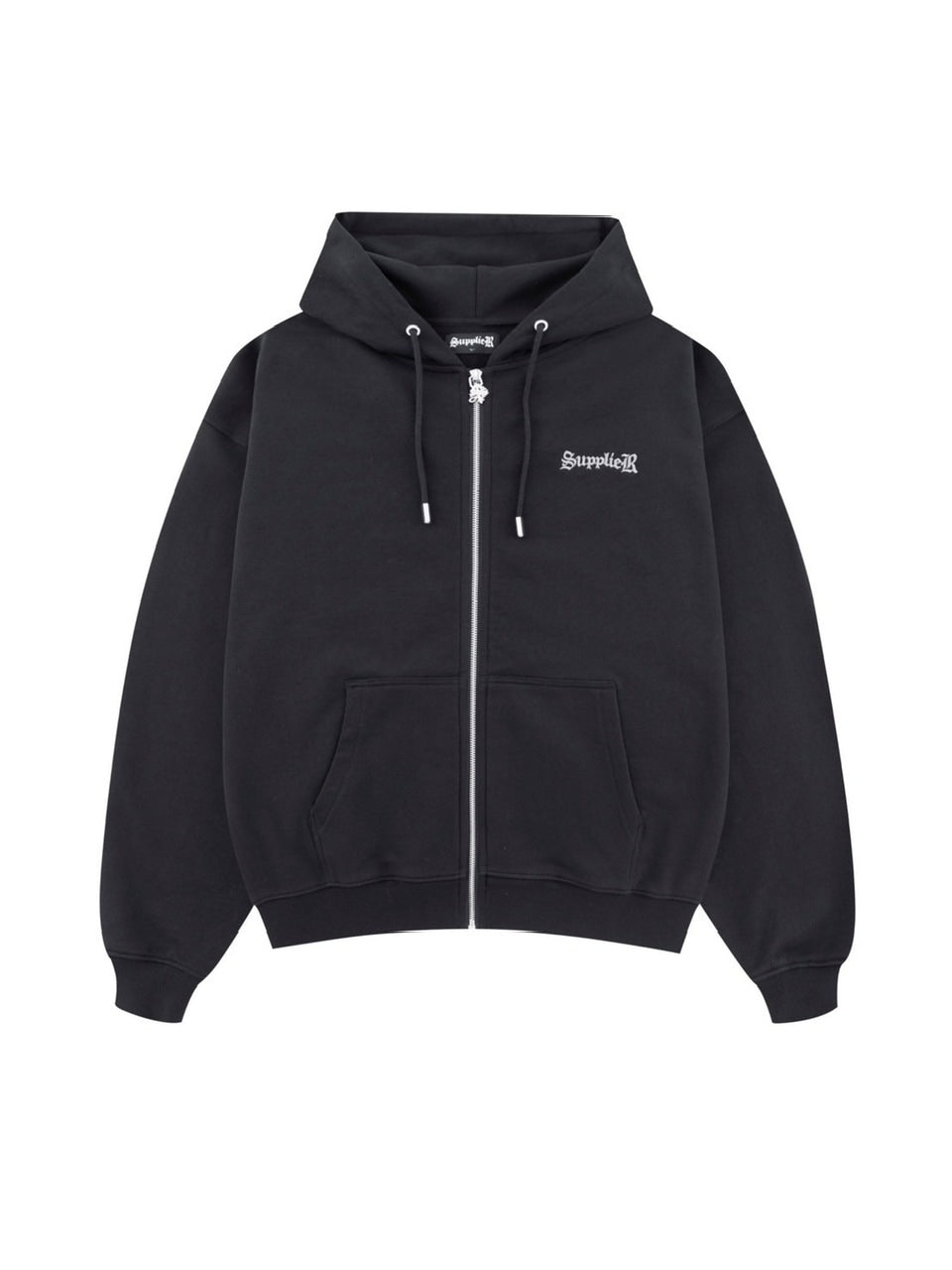 【SUPPLIER】2-Tone Rhinestone Cross Zip Hoodie