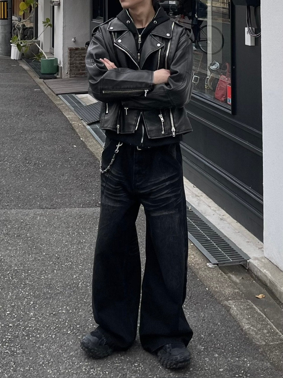 受注制【Chikashitsu +】curve stitch wide denim pants / 【チカシツプラス】カーブステッチワイドデニムパンツ