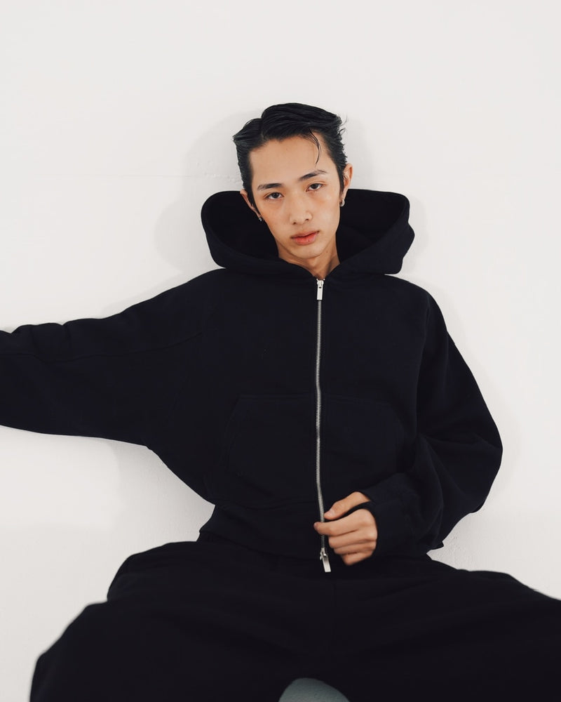 【CS】cropped double zip hoodie (black)