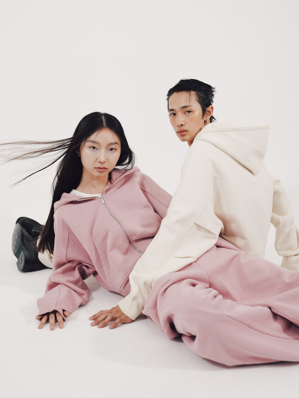 【CS】cropped double zip hoodie (pink)