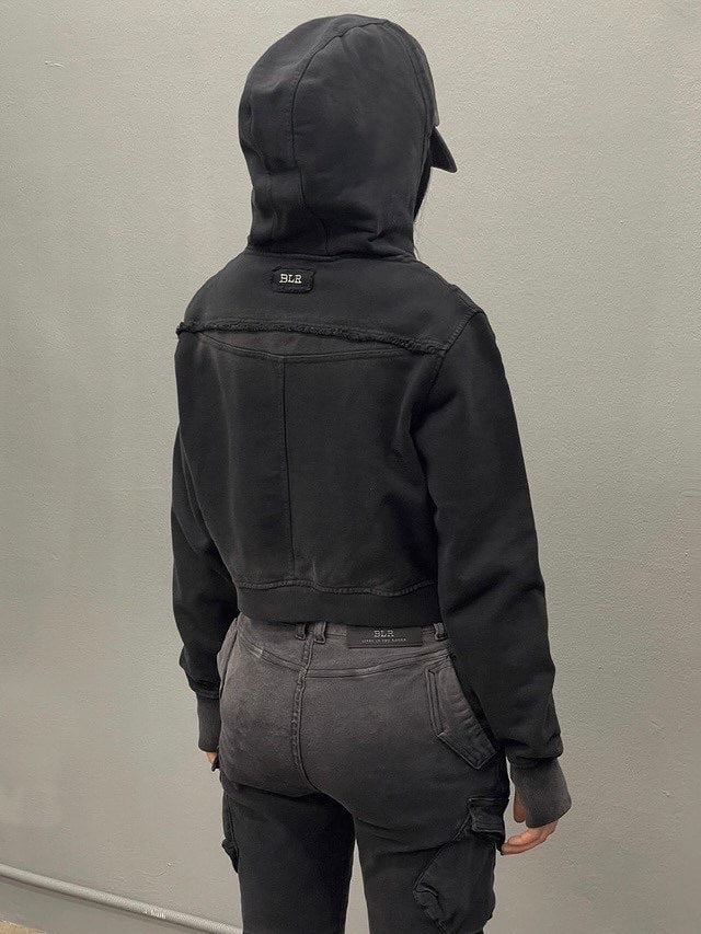 【BLR BLUER】BLEACHED CURVED INCISION SWEAT HOODIE ZIP-UP (Ｗ)