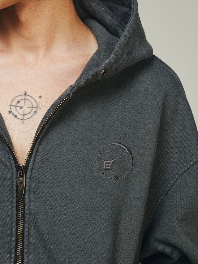 【BLR BLUER】Dyed Circle Logo Over-fit Hoodie Zip-up