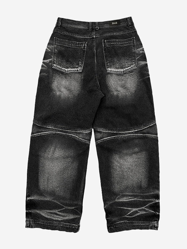 【BLR BLUER】EMBOSSED WAVE WASHING WIDE DENIM PANTS