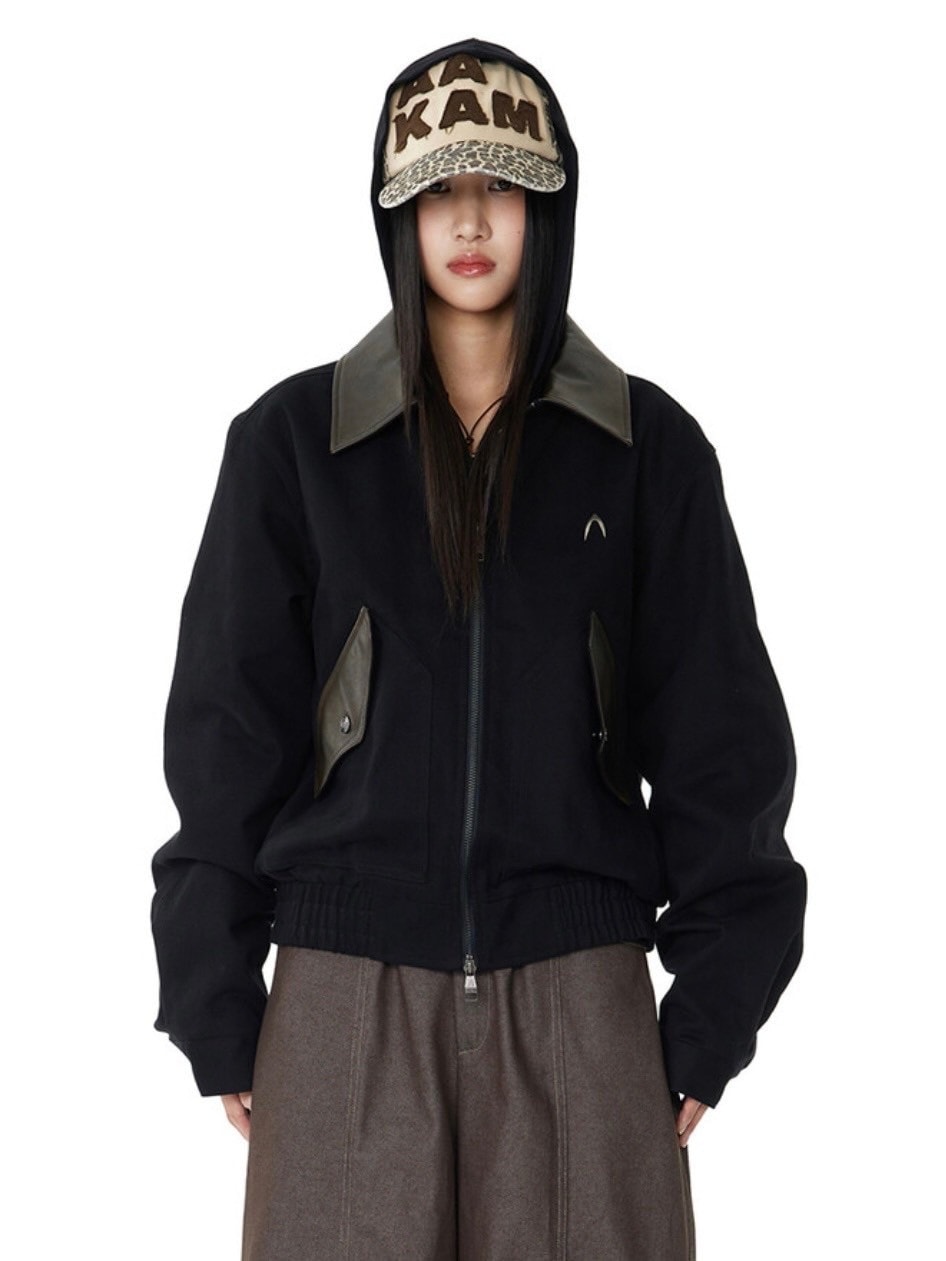 【AAKAM】Contrast Leather Work Jacket