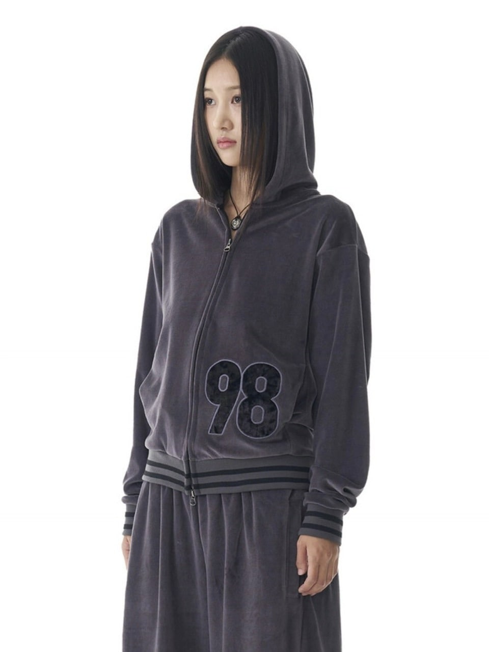 【AAKAM】98 Patch Velour Zip-Up Hoodie