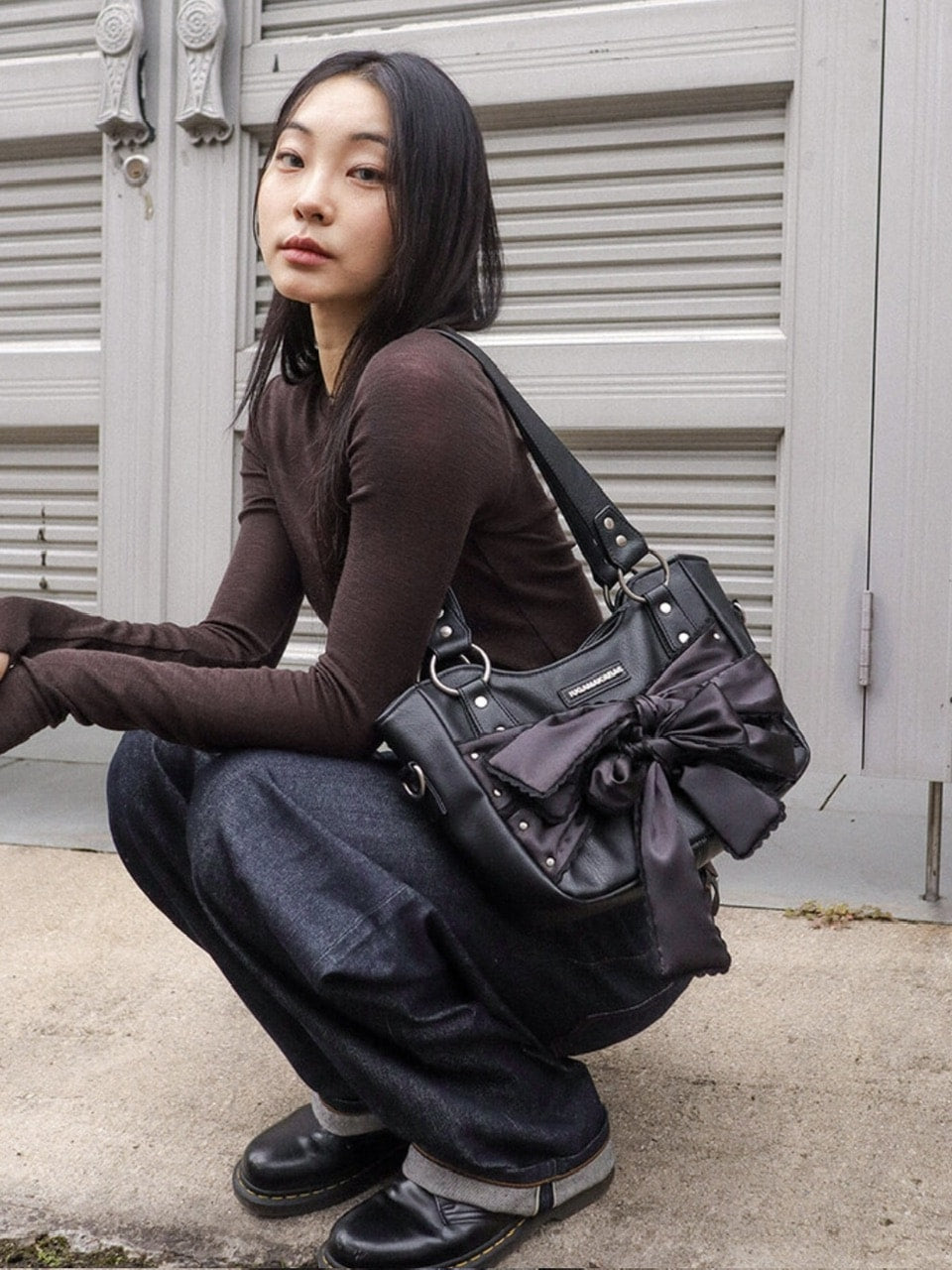 【IUGAMAKARAS】Laced Ribbon Leather Shoulder Bag