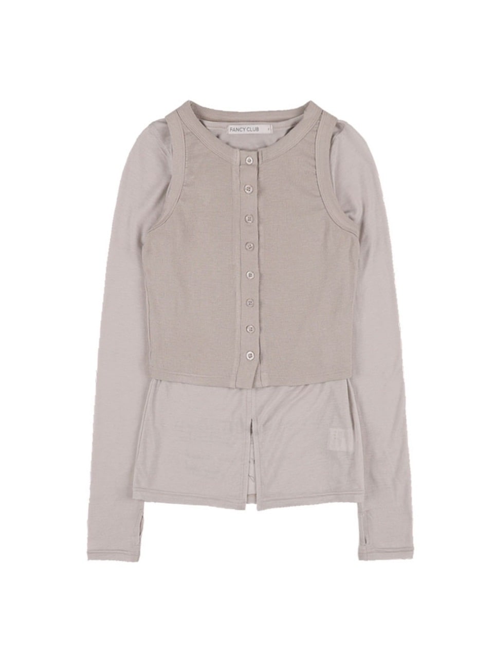 【FANCY CLUB】3-WAY BUTTON LAYERED LONG SLEEVE / 【ファンシークラブ】ボタンベストレイヤード長袖Tシャツ