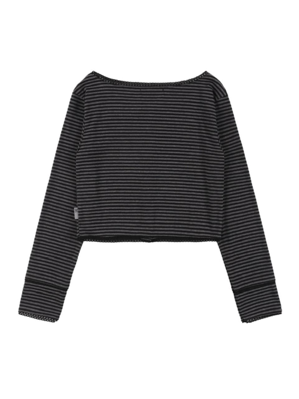 【FANCY CLUB】LACE STRIPE BASIC CARDIGAN