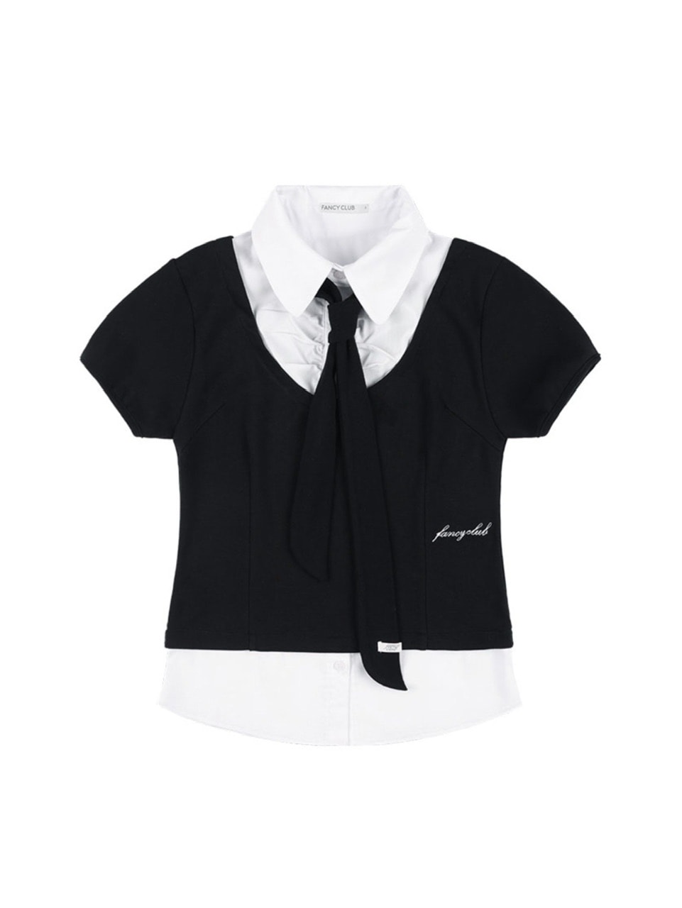 【FANCY CLUB】PREPPY RIBBON TIE SHIRT / 【ファンシークラブ】プレッピーリボンタイレイヤード半袖シャツ