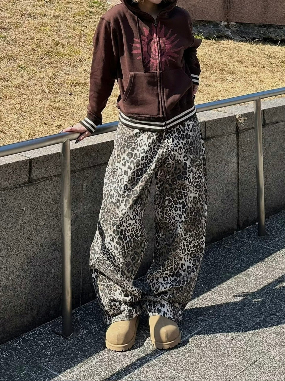 受注制【Chikashitsu +】leopard wide cotton pants (2color