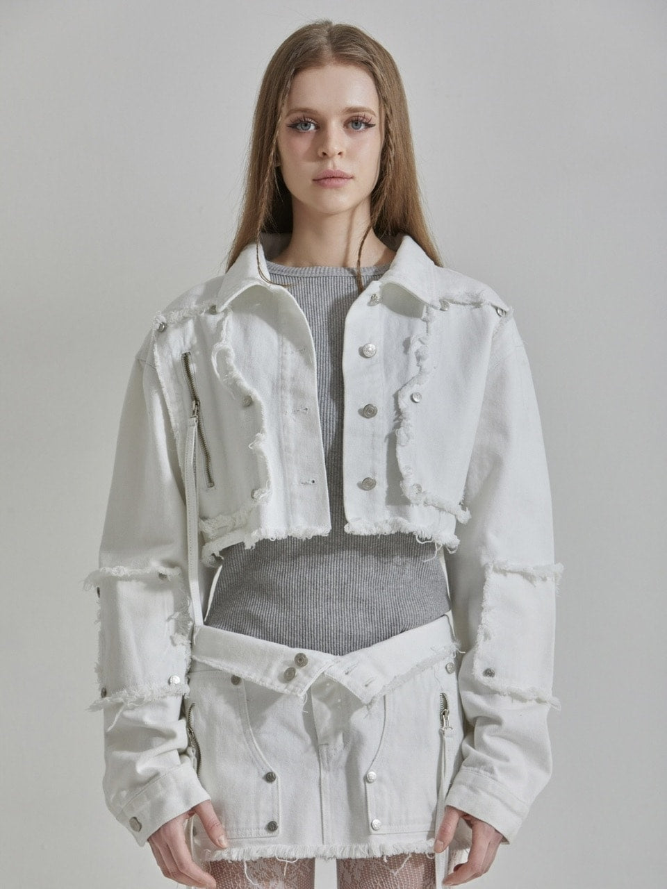 【GATELESS】FRINGE CROPPED DENIM JACKET