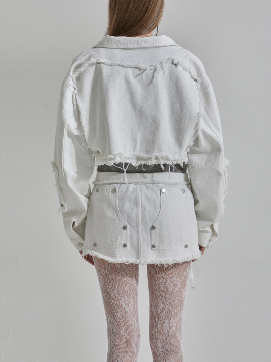 【GATELESS】RIVET FRINGE DENIM MINI SKIRT