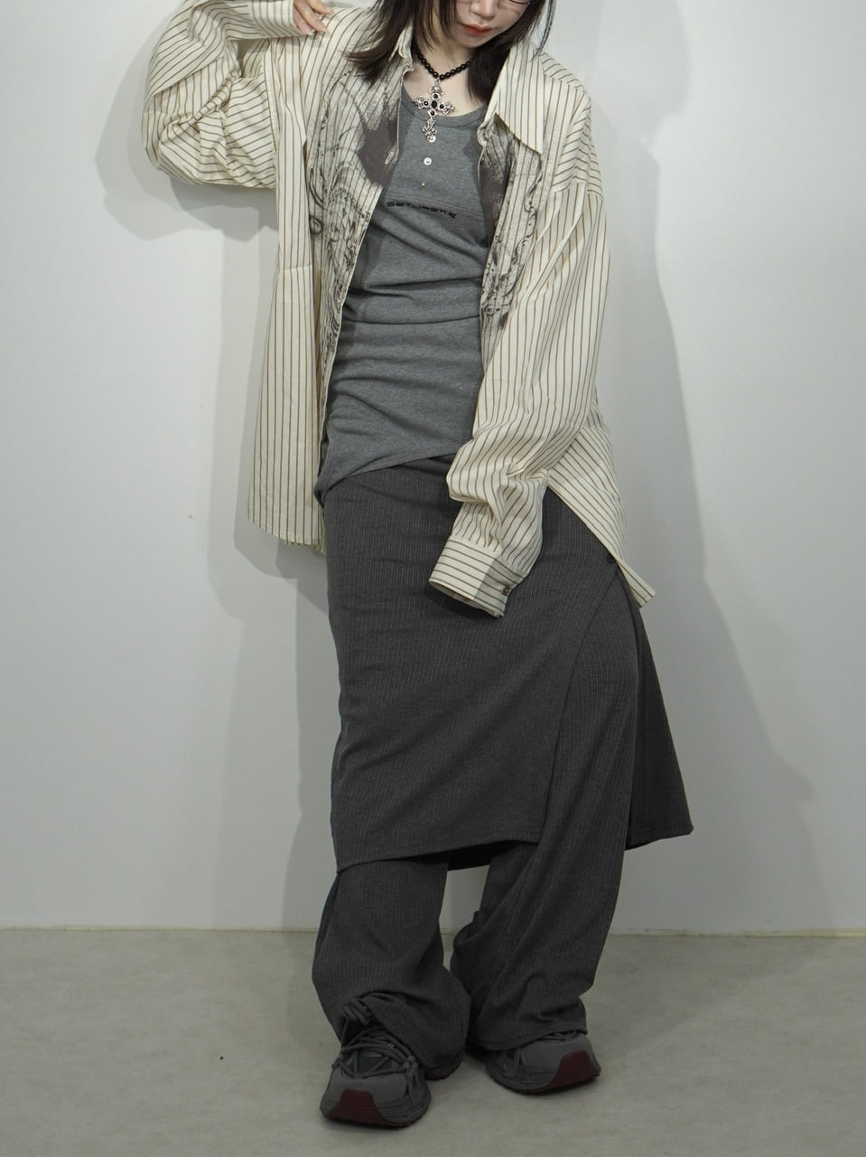 国際配送【Nerd out XU】layered rib flare pants