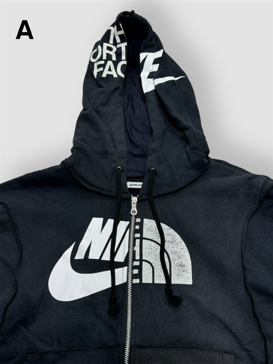 【Re +】double zip cutting switch hoodie (black)