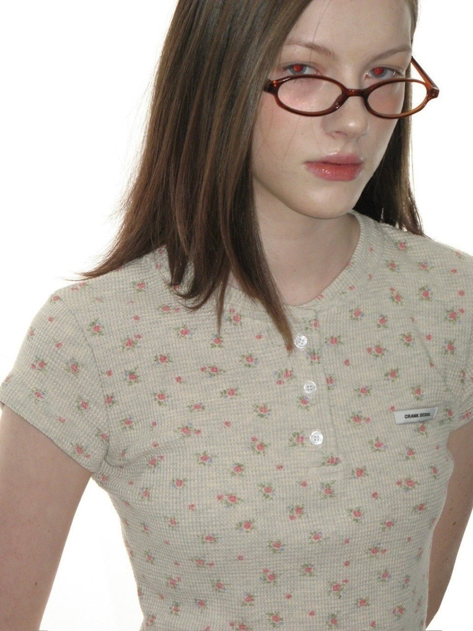 【CRANK】FLOWER HENLEY NECK TOP