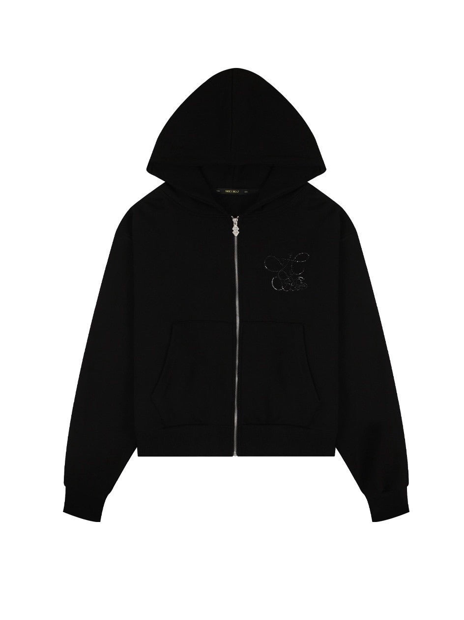 【HOLY NUMBER 7】OVERFIT HIP HOP MOVE CUBIC LETTERING HOODIE ZIP-UP