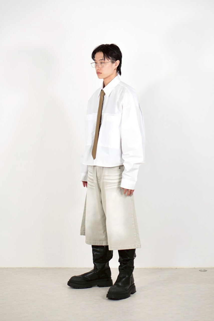 【Chikashitsu +】cotton cropped shirt (2color) / 【チカシツプラス】コットンクロップド長袖シャツ