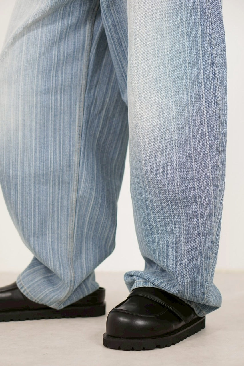 受注制【Chikashitsu +】wide stripe denim pants / 【チカシツプラス】ストライプボーダーワイドデニムパンツ