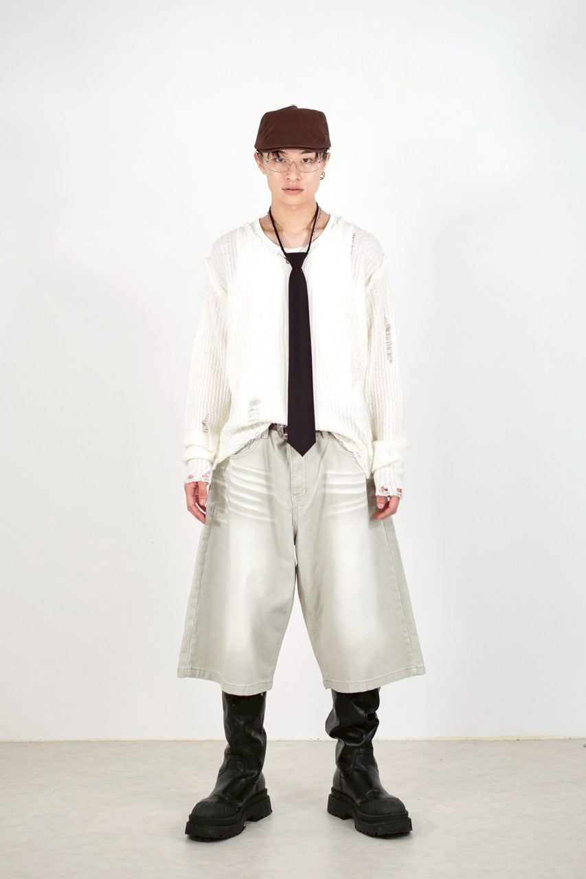 受注制【Chikashitsu +】8-length bermuda denim pants (2color) / 【チカシツプラス】8分丈バミューダハーフデニムパンツ