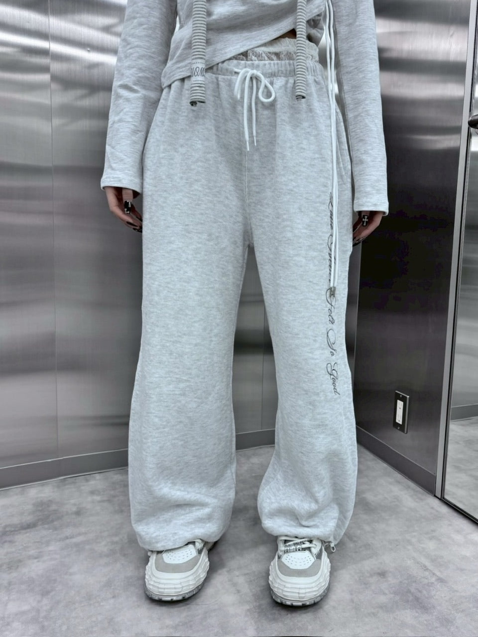 受注制【nmtc +】lace layered sweat pants (2color) / 【エヌ