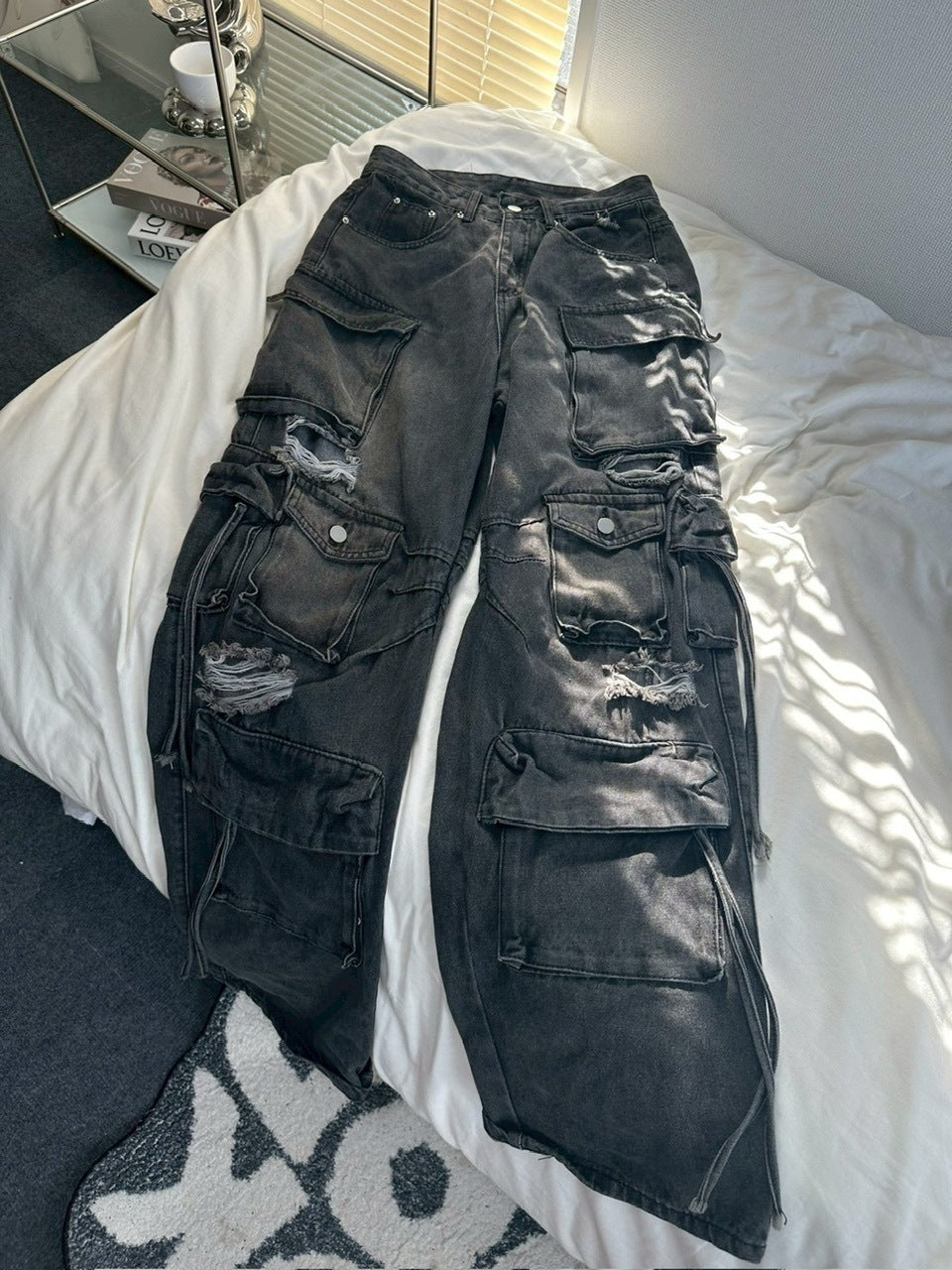 国際配送【LUV CODE】damage denim cargo pants