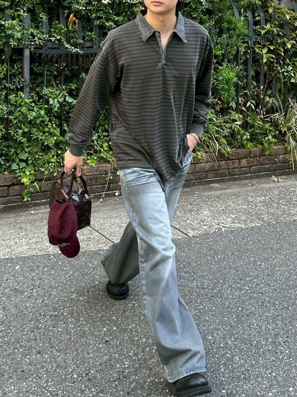 受注制【youll】pigment border polo long tee (2color)