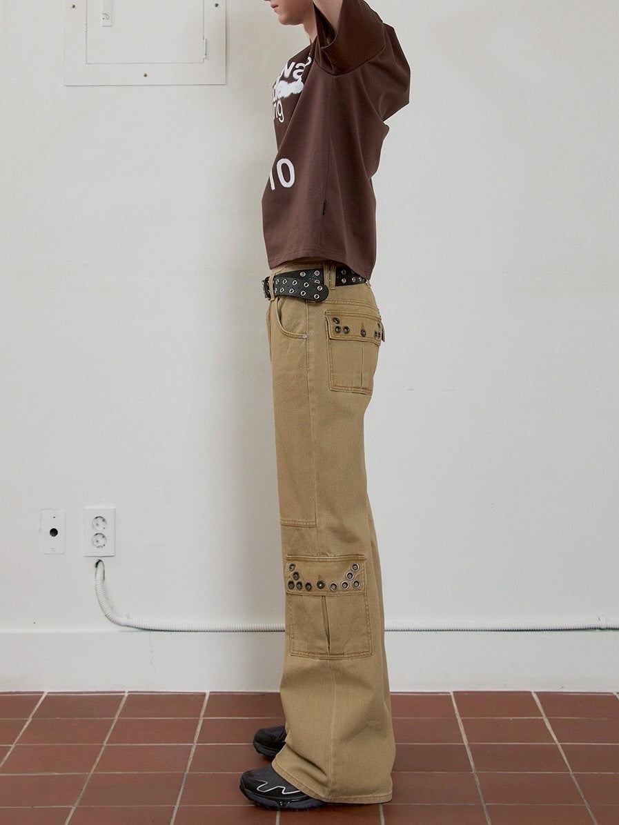 【ESC STUDIO】eyelet denim bootcut pants / 【イーエスシースタジオ】アイレットブーツカットデニムパンツ