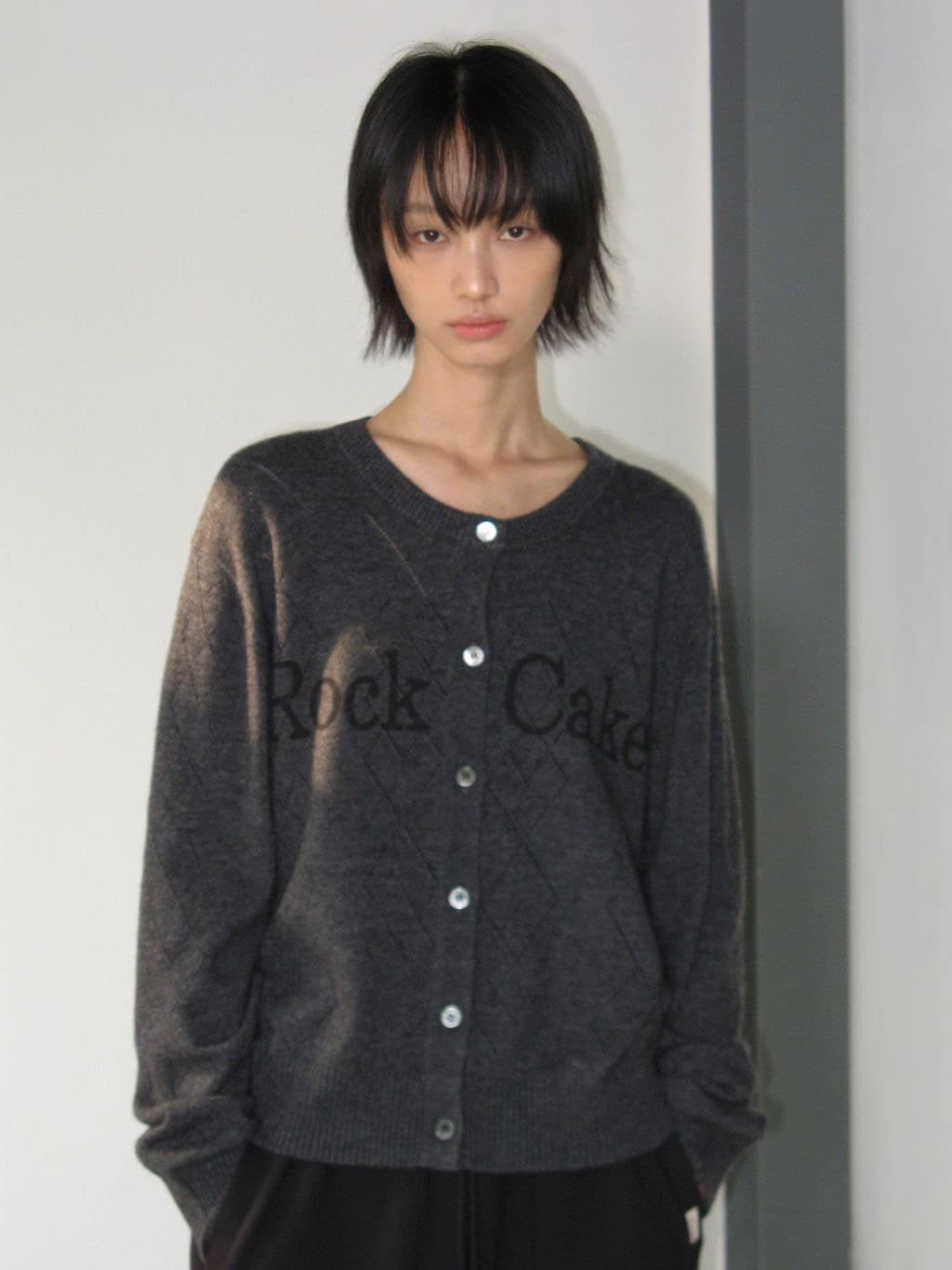 【ROCK CAKE】Argyle Punching Knit Cardigan