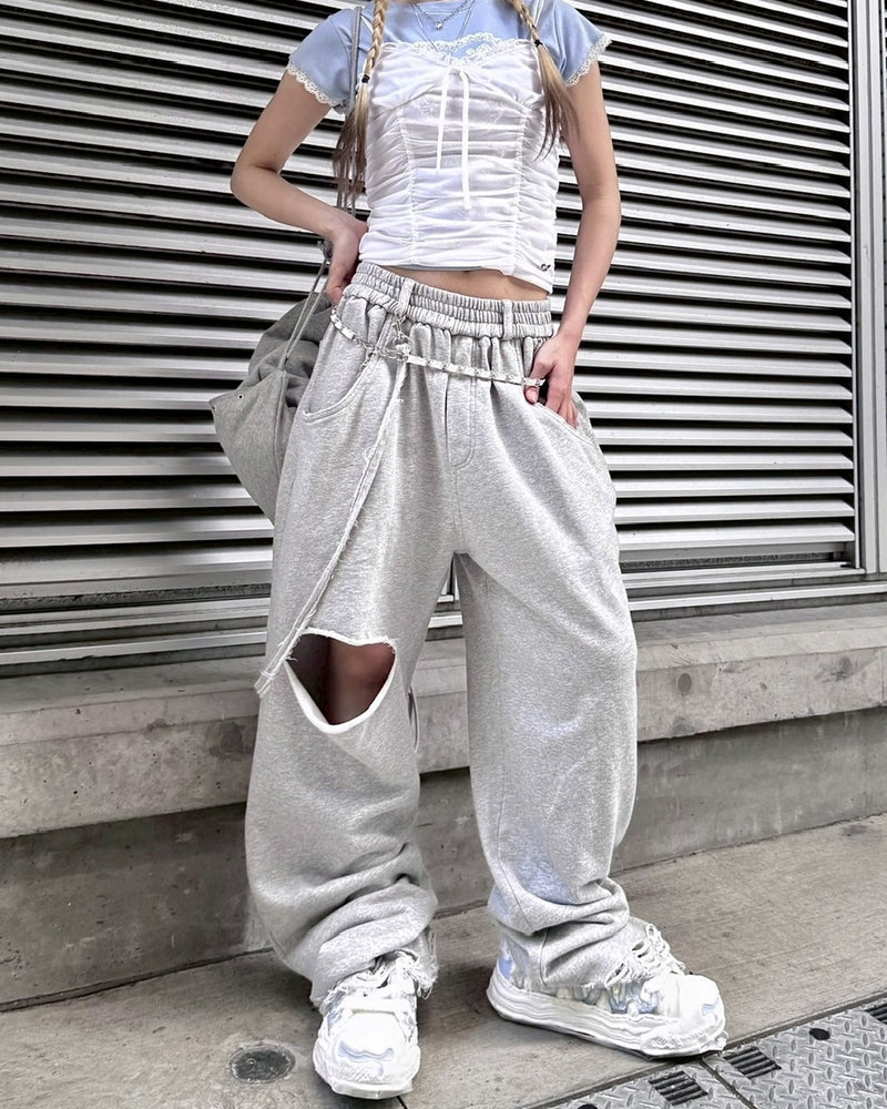 【nmtc +】string damage sweat pants (2color) / 【エヌエムティーシープラス】ストリングダメージスウェットパンツ