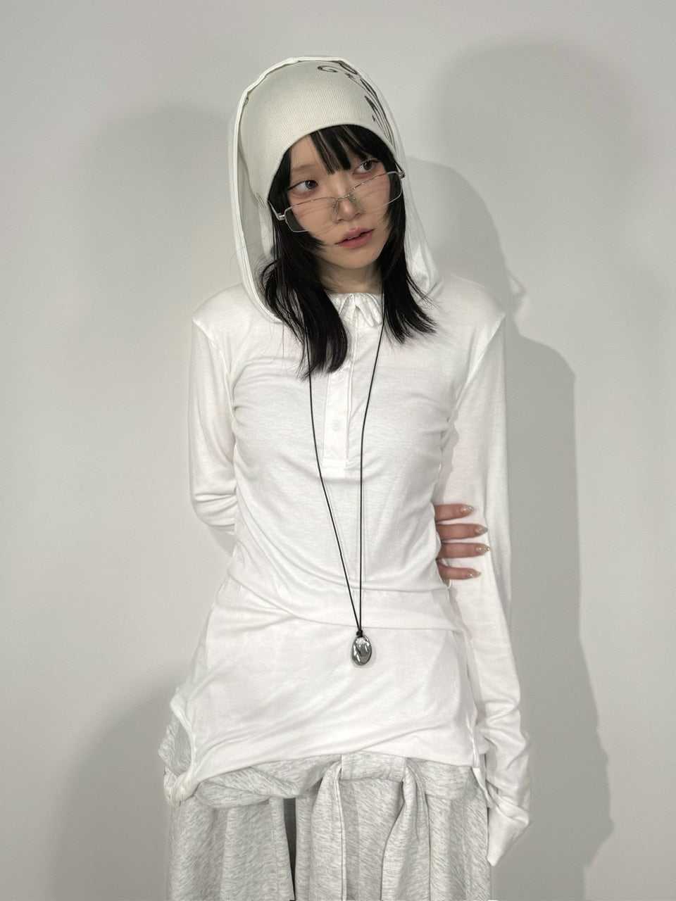 国際配送【Nerd out XU】design slim hooded long sleeve