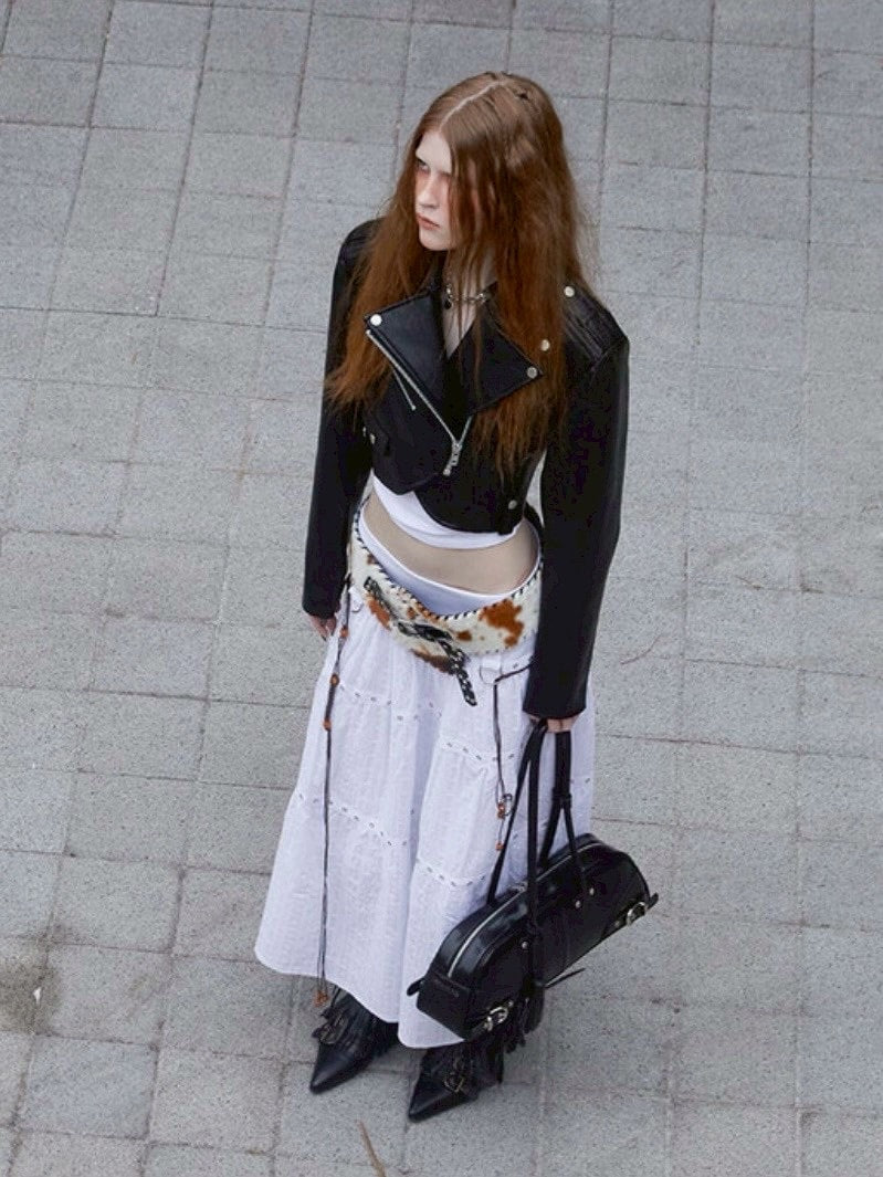 【NOT KNOWING】Curved Crop Rider Jacket / 【ノットノーイング】カーブクロップライダースジャケット